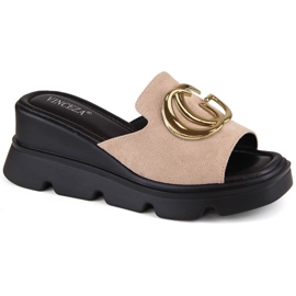 Ciabatte con zeppa in camoscio beige da donna Vinceza 58295