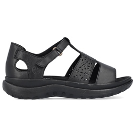 Comodi sandali da donna in pelle con velcro, neri Rieker 64865-01 nero