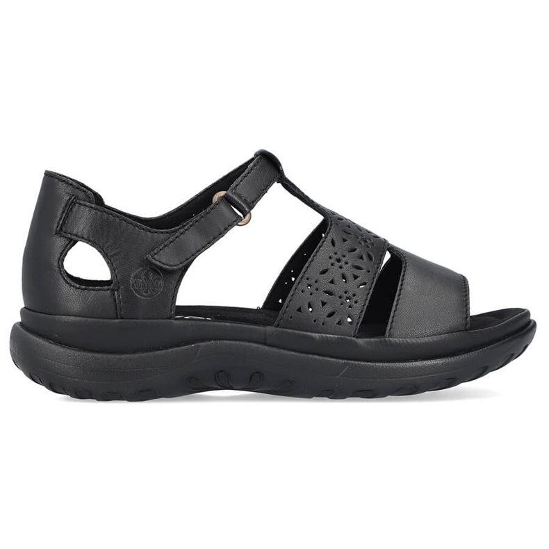 Comodi sandali da donna in pelle con velcro, neri Rieker 64865-01 nero