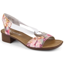 Comodi sandali slip-on da donna con fiori, multicolor Rieker 62662-90 bianca