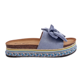 Infradito da donna con plateau e fiocco, Evatria Blu