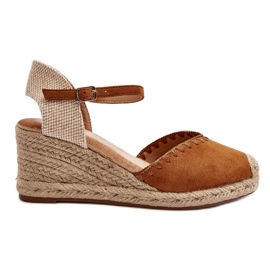 Sandali con zeppa espadrillas in pelle scamosciata con treccia Raylin color cammello marrone