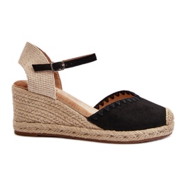 Sandali con zeppa espadrillas in pelle scamosciata con treccia, Raylin nero