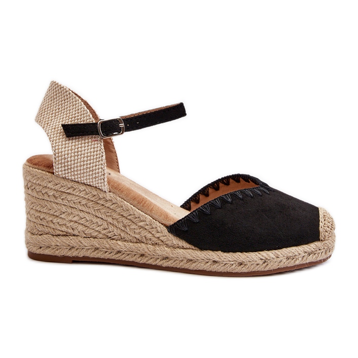 Sandali con zeppa espadrillas in pelle scamosciata con treccia, Raylin nero