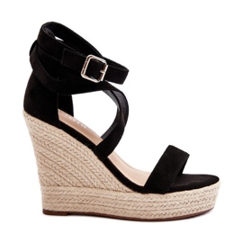 Sandali con zeppa con treccia, Black Salthe nero