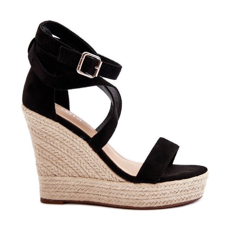 Sandali con zeppa con treccia, Black Salthe nero