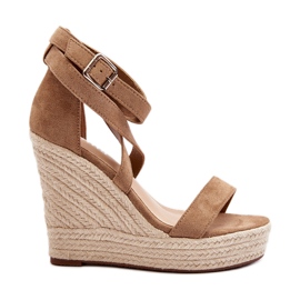 Sandali con zeppa con treccia, Marrone Salthe beige