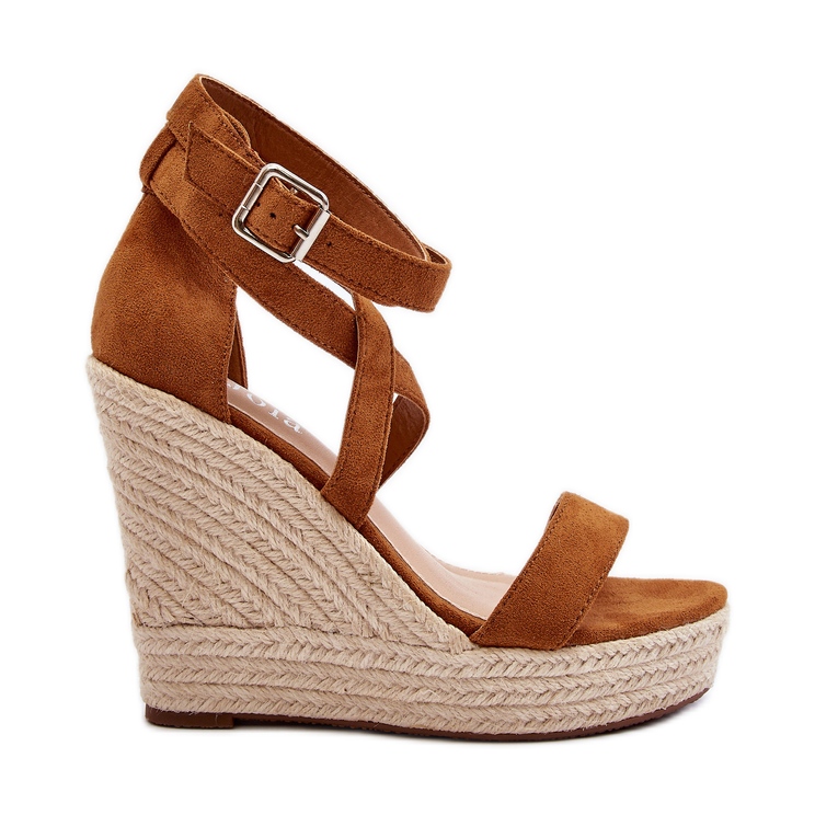 Sandali con zeppa intrecciata Salthe color cammello marrone