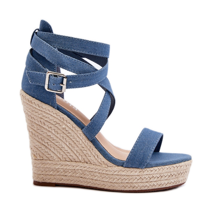 Sandali con zeppa di denim con treccia, Blue Salthe