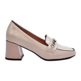 Vinceza Décolleté laccate a tacco basso con decorazione di semi di papavero beige