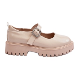 Scarpe da donna in vernice con fibbia decorativa, Lindnessa Beige