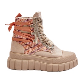 Sneakers alte da donna beige su una piattaforma massiccia Kernia