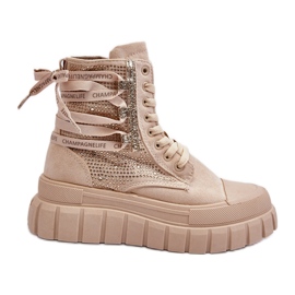 Sneakers alte da donna Wonise beige su una piattaforma enorme
