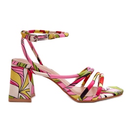 Sandali fantasia su Jenglla multicolor con tacco alto rosa