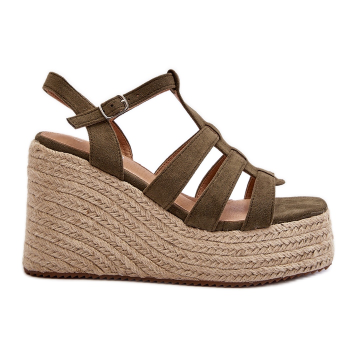 Sandali con zeppa con treccia, verde Gnosis