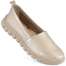 Scarpe slip-on da donna comode in pelle color oro Helios 405.27 beige