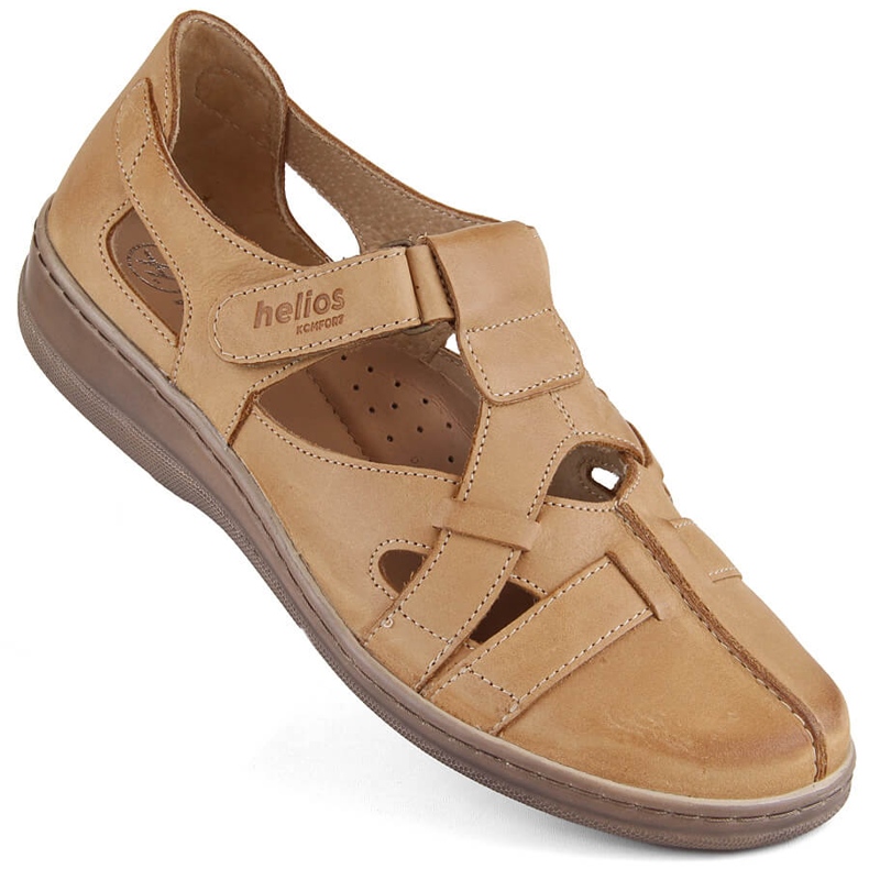 Scarpe comode da donna in pelle traforate con velcro, marrone Helios 423.07 beige
