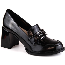 Scarpe da donna con tacco in vernice, nere, Vinceza 63509 nero