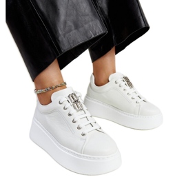 Sneaker in pelle bianca Decorazione dorata Karino bianco