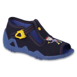 Pantofole per bambini Befado con chiusura 217P122, blu navy, con applicazione