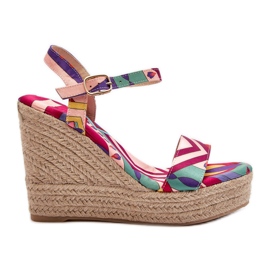 Sandali con zeppa fantasia realizzati in Anihazra multicolore intrecciato