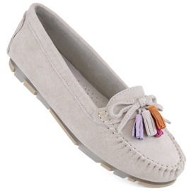 Mocassini da donna in pelle scamosciata con frange, beige Filippo DP6136