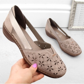 Comode scarpe slip-on estive da donna in pelle, beige Rieker 41356-60