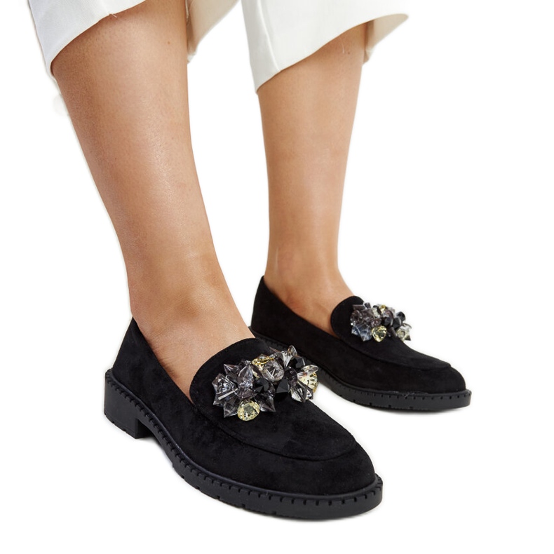 Mocassini in camoscio nero con cristalli Zemzem