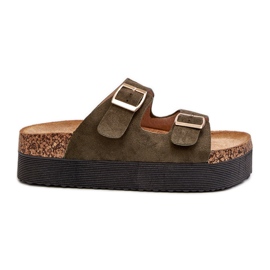 Infradito da donna con plateau e fibbie, Lolpey verde