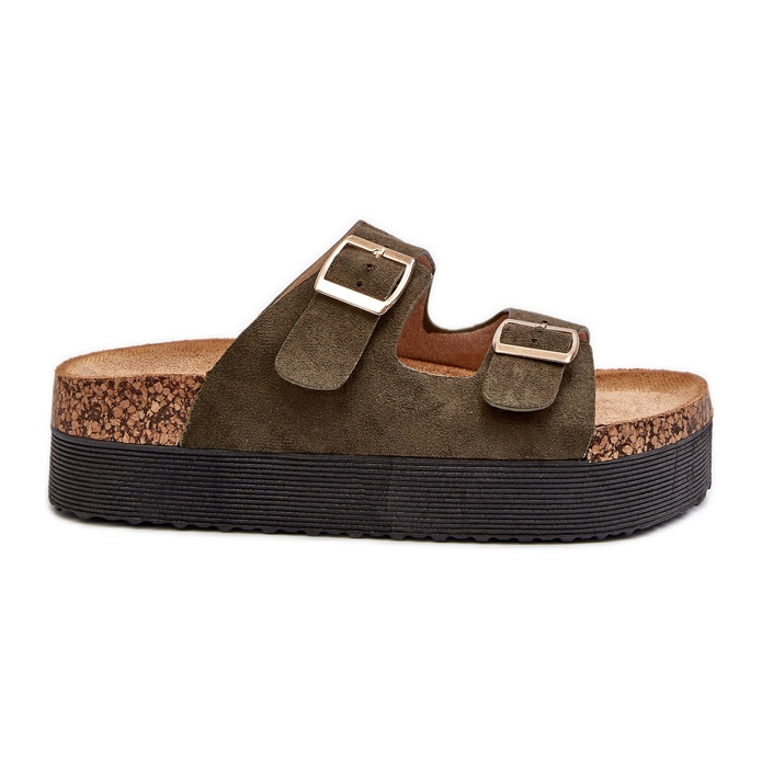 Infradito da donna con plateau e fibbie, Lolpey verde