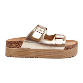 Infradito con plateau da donna con fibbie Lolpey dorate d'oro