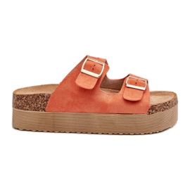 Infradito con plateau da donna con fibbie Arancioni Lolpey arancia