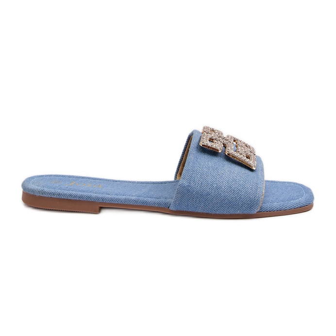Infradito da Donna in Denim con Tacco Piatto e Decoro, Inaile Blu