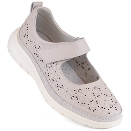 Scarpe da donna in pelle traforata con velcro, beige Filippo DP6073