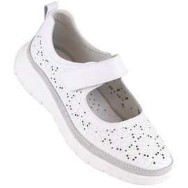 Scarpe da donna in pelle traforata con velcro, bianco Filippo DP6073 bianca