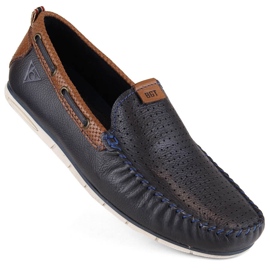 Scarpe da uomo in pelle, mocassini slip-on, blu navy Bugatti NN153339