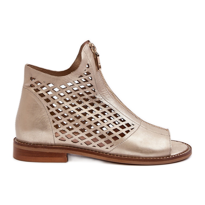 Zazoo 977/L Sandali In Pelle Traforata Con Cerniera, Oro d'oro