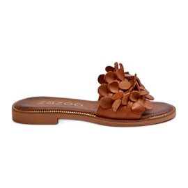 Zazoo 40381 Infradito da Donna in Pelle con Tacco Piatto Marrone