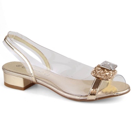 Sandali da donna in vernice trasparente con zirconi oro Potocki WS43303 d'oro