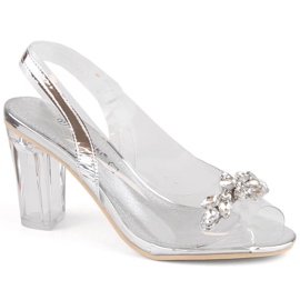 Sandali alti da donna trasparenti con tacco alto e zirconi argento Potocki WS43305