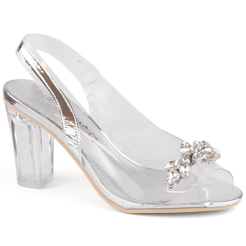 Sandali alti da donna trasparenti con tacco alto e zirconi argento Potocki WS43305 d'argento