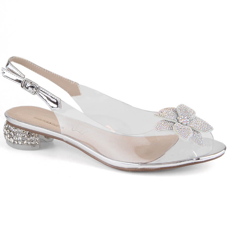 Sandali da donna in vernice trasparente con zirconi argento S.Barski MR38-383 d'argento