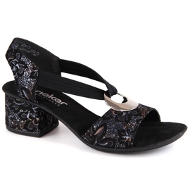 Comodi sandali da donna con tacco alto e fascia elastica, neri Rieker 64683-91 nero