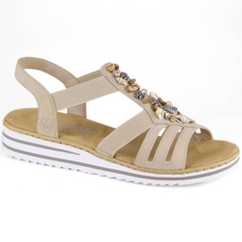 Comodi sandali slip-on da donna con elastici, beige Rieker V0649-62
