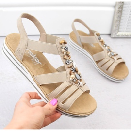 Comodi sandali slip-on da donna con elastici, beige Rieker V0649-62