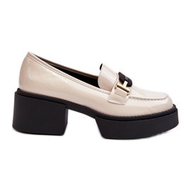 Vinceza Mocassini da Donna in Vernice con Tacco Grosso, Ridulvi Beige Chiaro