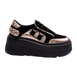 Zazoo 1833 Scarpe da ginnastica da donna in pelle con suola massiccia, nere nero