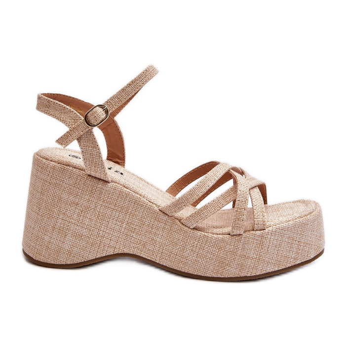 Sandali beige chiaro con plateau e zeppa Oporia