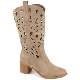 Stivali M.Daszyński W SAN20E in pelle scamosciata traforata, beige scuro