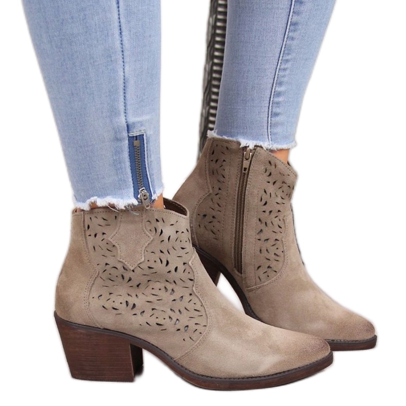 Stivali da cowboy in pelle traforata S.Barski W OLI32C, beige